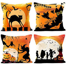 4 Packs Halloween Pillows Cover Decorations Pumpkin Bat Goast Cat Pillow Cases Decor Hallowee Halloween Pillows Covers Halloween Throw Pillow Halloween Pillows
