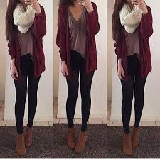 Black Ankle Boots Outfit Tumblr Maroon Cardigan Loose Shirt Black Leggings Brown Ankle Boots Scarf Fall Outfit I Love This Cute Fall Outfits Outfits With Leggings Fashion