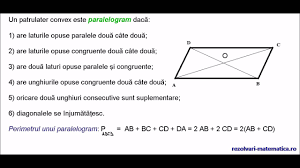 Punctele ms i fie abcd un paralelogram de centru o in care ac 28 cm bd 10cm si masura unghiului aod 120 grade brainly ro. Paralelogramul Teorie Youtube
