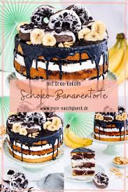 Hier Findest Du Ein Rezept Fur Eine Schokotorte Mit Einer Cremigen Fullung Mit Bananen Und Oreo Schokoladen Bananen Kuchen Schoko Bananen Torte Bananen Kuchen
