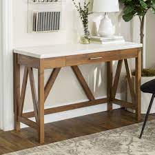 Manor Park Rustic Farmhouse Computer Writing Desk With Drawer Natural Walnut White Marble Walmart Com In 2021 Writing Desk With Drawers Desk With Drawers Rustic Writing Desk
