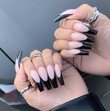 Black Deep U Tip French Tip Acrylic Nails Coffin Nails Long French Tip Nails