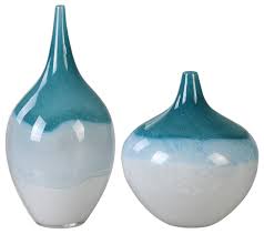 Shop for turquoise glass vase online at target. Large Teardop Shape Glass Vase Set Blue Green Turquoise Elegant Sculpted Contemporary Vases By My Swanky Home Houzz