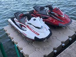 Wave armor jet ski lifts for personal watercrafts are 100% rotomolded tough for extreme performance and durability and are foam filled for a virtually unsinkable investment. Jetslide Double Jet Ski Drive On Floating Dock Without Posts Candock Miami
