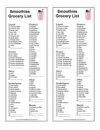 Printable Smoothies Grocery List Smoothies Healthy Green Smoothies Grocery Lists