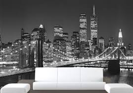Fototapete Brooklyn Bridge Die Fantastische Skyline Von New York Als Riesige Schwarz Weisse Foto Tapete Wall Art De Fototapete Skyline Von New York Tapeten