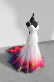 Pink Mermaid Ombre Wedding Dress Colorful Non Traditional Dyed Bridal Gowns Ombre Wedding Dress Rainbow Wedding Dress Dip Dye Wedding Dress