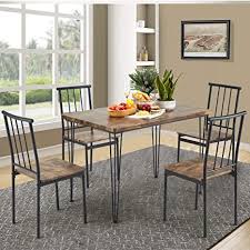 It is made of mdf metal material, sturdy steel tube structure to provide strong support for your tableware, durable and easy to maintain. Amazon Com Mellcom 5 Piece Dining Table Set With 4 Benches Modern Compact Iron Frame Mdf Board Pvc Chairs Set For Home Bar Kitchen 4 Person Brown Table Chair Sets