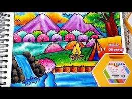 Pemandangan Mudah Cara Menggambar Dan Mewarnai Dengan Gradasi Oil Pastel Miniso 36 Warna Youtube In 2020 Drawing Lessons Drawings Scenery