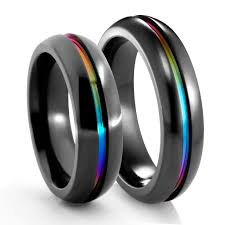 Edward Mirell Black Titanium Rainbow Ring Set Wedding Rings Unique Custom Wedding Rings Titanium Wedding Rings