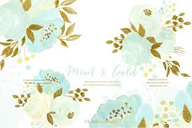 Maybe you would like to learn more about one of these? Mint And Gold Watercolor Floral Clipart By Labfcreations Thehungryjpeg Com