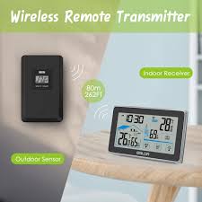 Statie meteo wireless cu senzor de exterior, renkforce, 1267658, negru/argintiu afiseaza temperatura. Statie Meteo Cu Senzor Extern Wireless Afisare Temperatura Si Umiditate Interior Exterior Data Si Ora Touchscreen Negru Magline