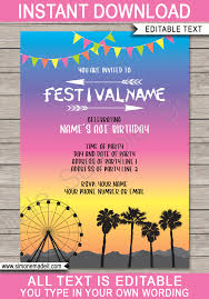 Or a little rock star that wants to rock out for their birthday? Coachella Party Invitations Template Bright Colors Coachella Theme Party Festival Themed Party Coachella Party