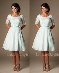 Vintage Mint Lace Knee Length Short Modest Bridesmaid Dresses With Half Sleeves Modest Bridesmaid Dresses Short Bridesmaid Dresses Vintage Bridesmaid Dresses