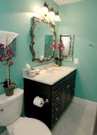 Hallway Bathroom Turquoise Walls Chocolate Vanity Orchid Accents Eclectic Bathroom Black Vanity Bathroom Bathroom Vanity Designs