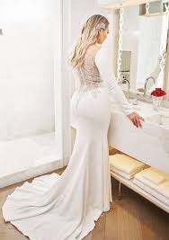 Style 8936 Crepe Long Sleeve Wedding Dress With Beaded