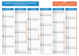 Calendrier Deuxième Semestre 2023 à Imprimer Calendrier Scolaire 2022-2023 À Imprimer