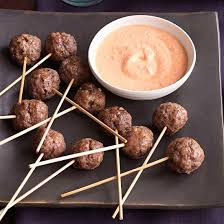 With 8 kids, we are a large group with just us. Meatball Pops With Roasted Red Pepper Feta Dip Christmas Food Dinner Sweet And Sour Meatballs Recipes