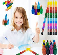 12 Pcs Rainbow Stacking Crayons,Buildable Stackable Crayon for Kids  Drawing,Party Favor,Children's Day Gifts,School Supplies,12 Colors