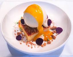 New Look On The New Dessert At Aquavitlondon Almond Cake Vanilla Ice Cream Roasted Salted Almonds Warm Cloudberry Sauce Almond Cakes Desserts Food