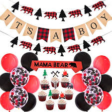 Unique baby shower decorations from independent artists. 54 Pieces Lumberjack Birthday Party Decorations Red And Black Balloons For Christmas First Birthday Party Lumberjack Theme Garland And Cake Toppers Including Buffalo Plaid Happy Birthday Banner Party Supplies Banners