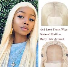 Human hair blend lace front platinum blonde wig
