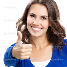 Woman showing thumbs up gesture ...