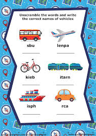 esl transportation worksheet unscramble words english activities for kids transportation worksheet learning english for kids