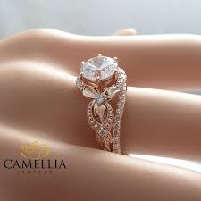 Unique Moissanite Engagement Ring Set 14k Rose Gold Engagement Etsy Rose Gold Engagement Ring Vintage Rose Gold Engagement Ring Unique Diamond Engagement Rings