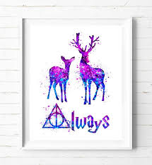 Dumbledore's patronus is no other than a phoenix like his sidekick pet phoenix fawkes, while snape's patronus takes a more emotional impact — a doe, the same patronus as lily potter. Harry Potter Doe And Stag Patronus Charm Watercolor Painting Art Print Subcow