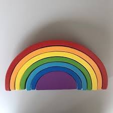 A Wooden Rainbow Stacking Sort Colour 7 Blocks Educational Toy Montessori 24cm Wooden Rainbow Educational Toys Education