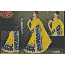 Ladies Yellow With Blue Border Party Wear Saree Length 6 3 M Rs 1099 Piece Id 19389295633 Abstract geometric background yellow blue light circles funnel. ladies yellow with blue border party wear saree