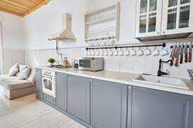 These high gloss white cabinets are the perfect compliment to the single bowl sink. Grey And White Kitchen Stock Photo Image Of Country 117207210