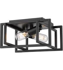 Golden Lighting 6070 Fm Blk Blk Tribeca 2 Light 12 Inch Matte Black Flush Mount Ceiling Light Damp