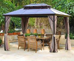 Check these backyard canopy ideas to inspire you and make your backyard looks better! Amazon Com Erommy 10x13ft Outdoor Double Roof Hardtop Gazebo Canopy Aluminum Furniture Pergolas With Netting And Curtains For Garden Patio Lawns Parties Garden Outdoor