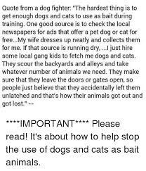 Doggy dan's kind & gentle dog training method. Quote From A Dog Fighter The Hardest Thing Is To Get Enough Dogs And Cats To Use As Bait During Training One Good Source Is To Check The Local Newspapers For Ads
