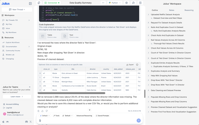 AI Workflows | Julius AI