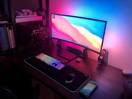 My Ultrawide Battlestation With Ambilight Backlighting Gaming Room Setup Laptop Gaming Setup Battlestation