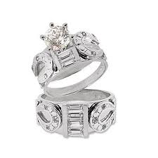 White Gold Trio Wedding Sets 14k White Gold Trio Three Piece Wedding Ring Set Horseshoe Lab Western Wedding Rings Fashion Rings Engagement Rings