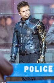 The events of captain america: Sebastian Stan Rocks Blue Leather Jacket And Matching Face Mask On Set Of Falcon And Winter Soldier Daily Mail Online