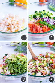 This shrimp ceviche recipe is fresh shrimp marinated with cucumber, red onions, cilantro, avocado and diced jalapenos. Easy Mexican Shrimp Ceviche With Avocado Evolving Table