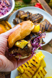 Jerk Chicken And Pineapple Sandwiches With Coconut Slaw Recipe Jerk Chicken Grilled Chicken Sandwiches Chicken Burgers