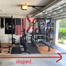 Having a gym in your garage means you'll have space for lots of cardio and weight equipment, or even add specialized equipment for a trx home gym or building out a gym in your garage doesn't have to be complicated or expensive. How To Deal With A Sloped Garage Gym Floor Two Rep Cave