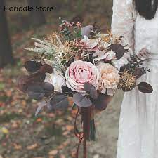 Blue and brown wedding bouquets. Chocolate Brown Vintage Wedding Bouquet Bride Flowers Marriage Ceremony Artificial Flower Artificial Dried Flowers Aliexpress