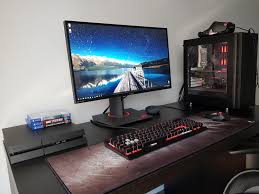 I Like To Keep Things Nice And Simple Ps4 For Those Sweet Exlusives And Pc For That High Fps Multiplayer Ac Small Game Rooms Gaming Room Setup Game Room Design