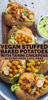 Vegan Stuffed Baked Potatoes With Tahini Chickpeas Recipe Baked Potato Dinner Stuffed Baked Potatoes Vegan Baked Potato