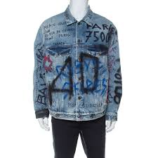 Balenciaga Indigo Seasonal Graffiti Print Oversized Denim Jacket S Balenciaga Tlc