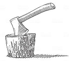 Black And White Hatchet Hand Drawn Vector Drawing Of An Axe In The Log Black And White Log Drawing Drawings Axe Drawing