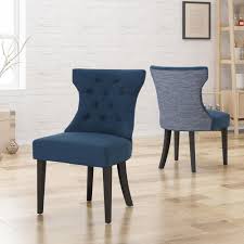 Noble House Mircea Traditional Tufted Navy Blue Fabric Dining Chairs With Textured Blue Back Design Set Of 2 42296 The Home Depot Fabric Dining Chairs Dining Chairs Mismatched Dining Chairs