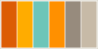 The color wheel contains warm colors (red, yellow, orange) on the left side and cool colors (blue, green, and purple) on the right. Colorcombo374 With Hex Colors Dc5c05 Ffac00 6ec5b8 Ff9000 978b7d C7baa7